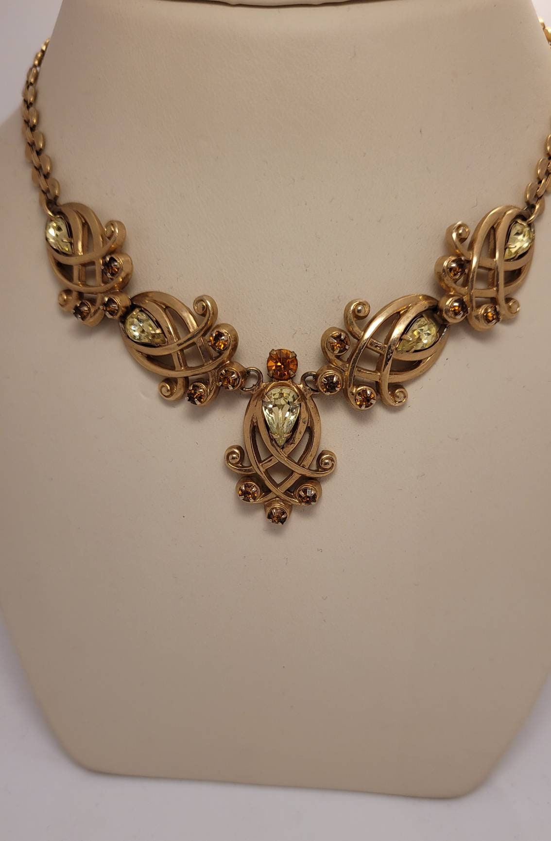 Vintage Regency style Necklace  yellow citrine orange stones