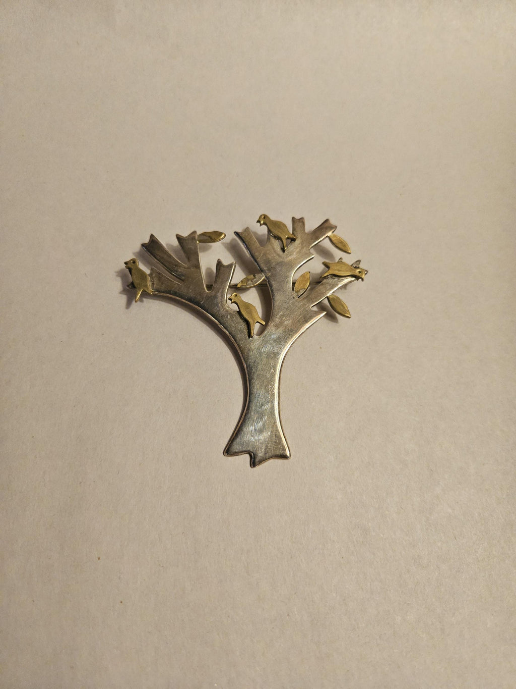 Vintage Taxco Mexican Sterling and brass Brooch Tree with Birds