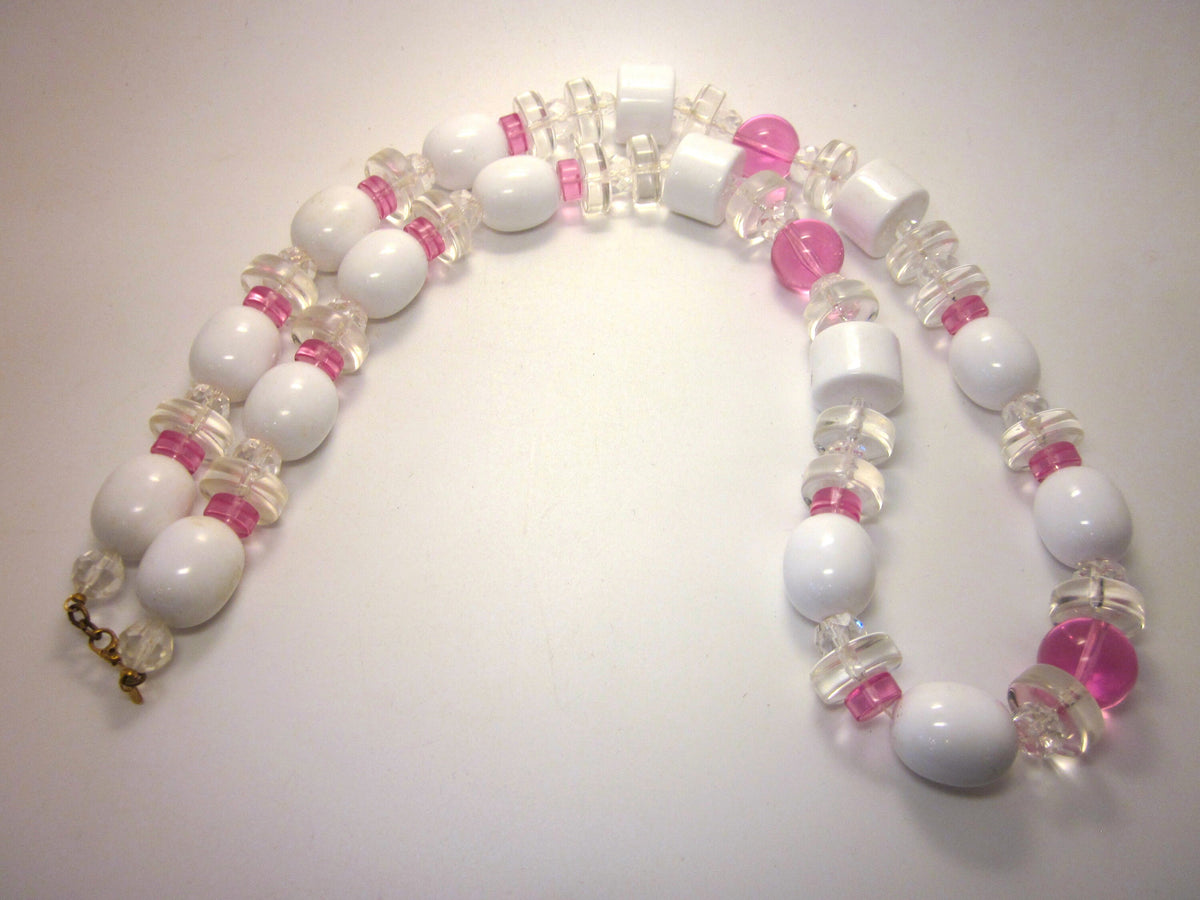 Vintage Monet Necklace, 1980s Pink Lucite Geometric Beaded Rope