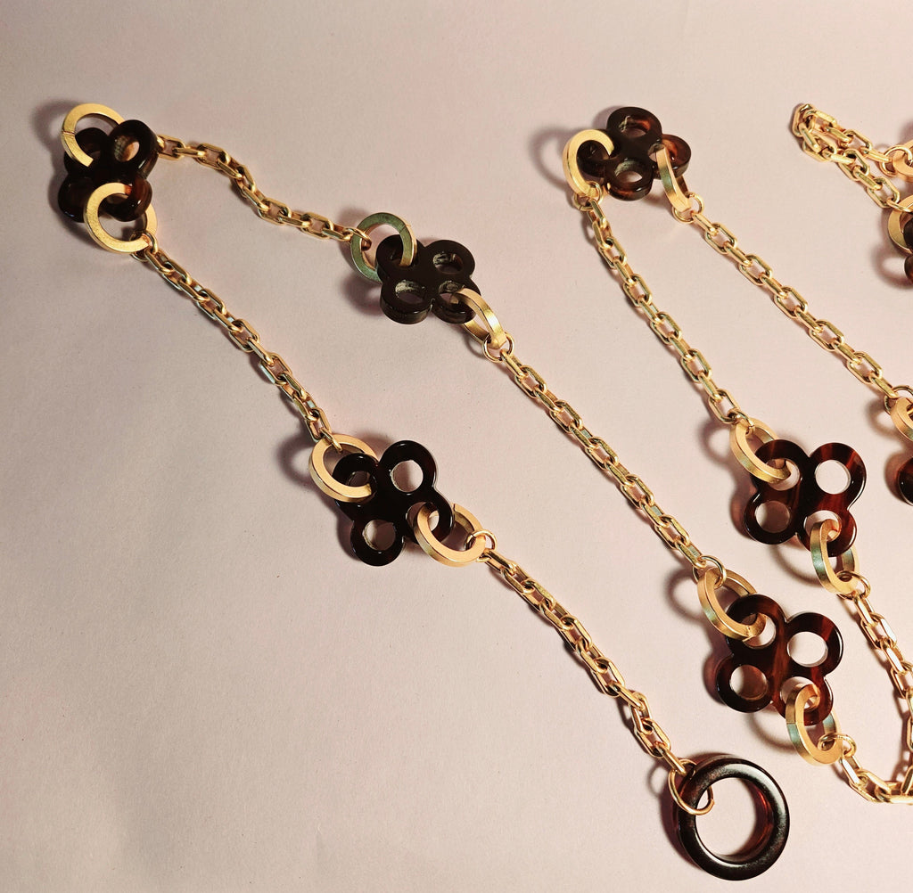 Vintage Karl Lagerfeld Paris Faux Tortoiseshell Charm Chain Necklace or Belt