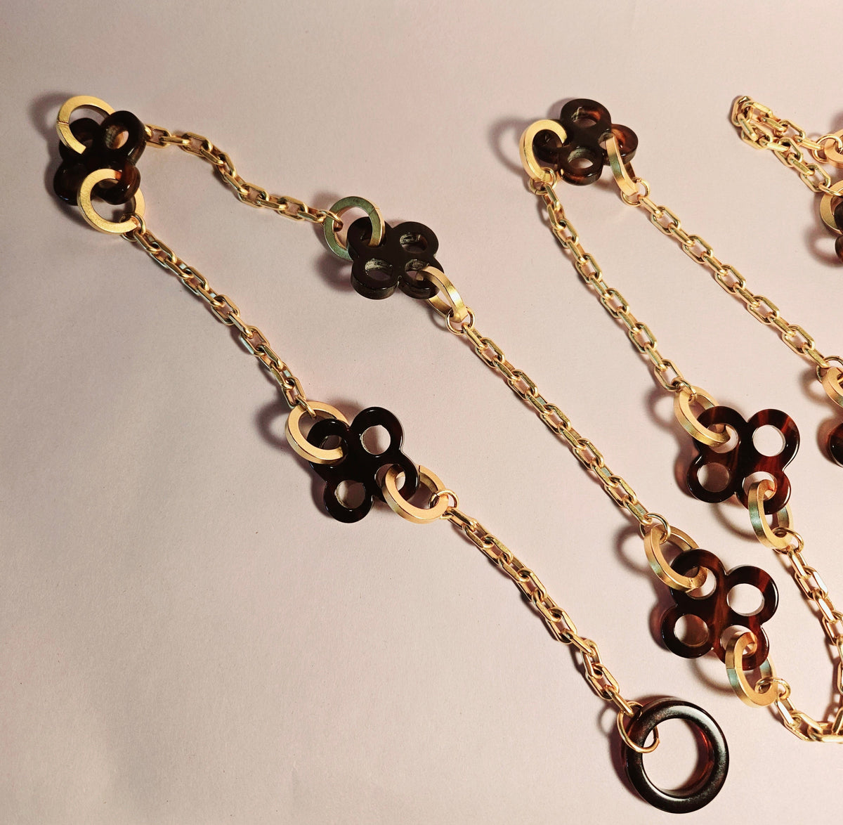 Vintage Karl Lagerfeld Paris Faux Tortoiseshell Charm Chain Necklace or Belt