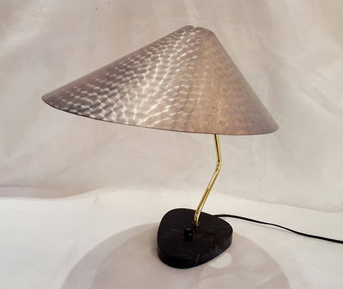Vintage 1950s German Desk Lamp: UFO Space Age Brushed Aluminum, Marble Base