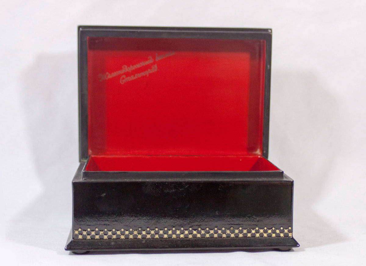 Vintage Hand Painted Russian Lacquer Box, Jewelry Box