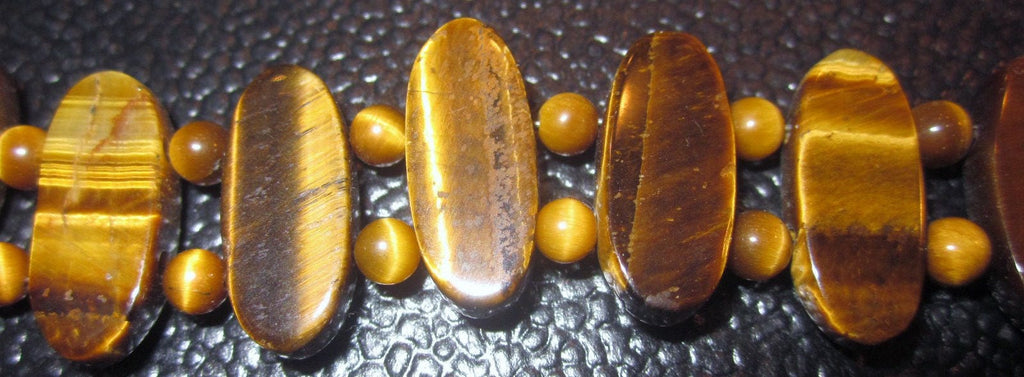 Vintage Gold and Brown tigers eye bracelet with oval and round beads-semiprecious stone jewelry