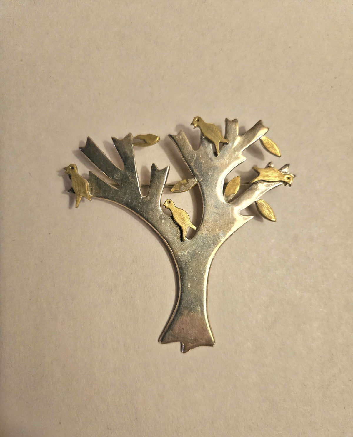 Vintage Taxco Mexican Sterling and brass Brooch Tree with Birds