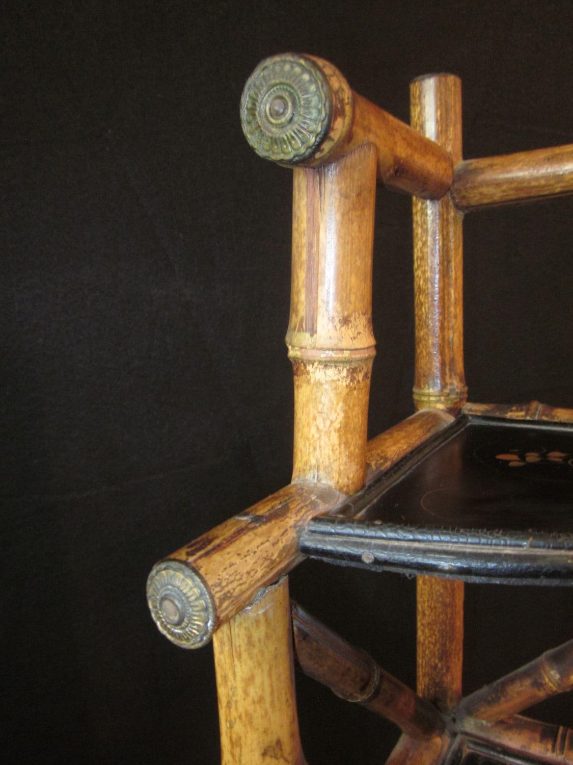 Antique Art Nouveau Bamboo Corner Etagere, Chinoiserie Shelf