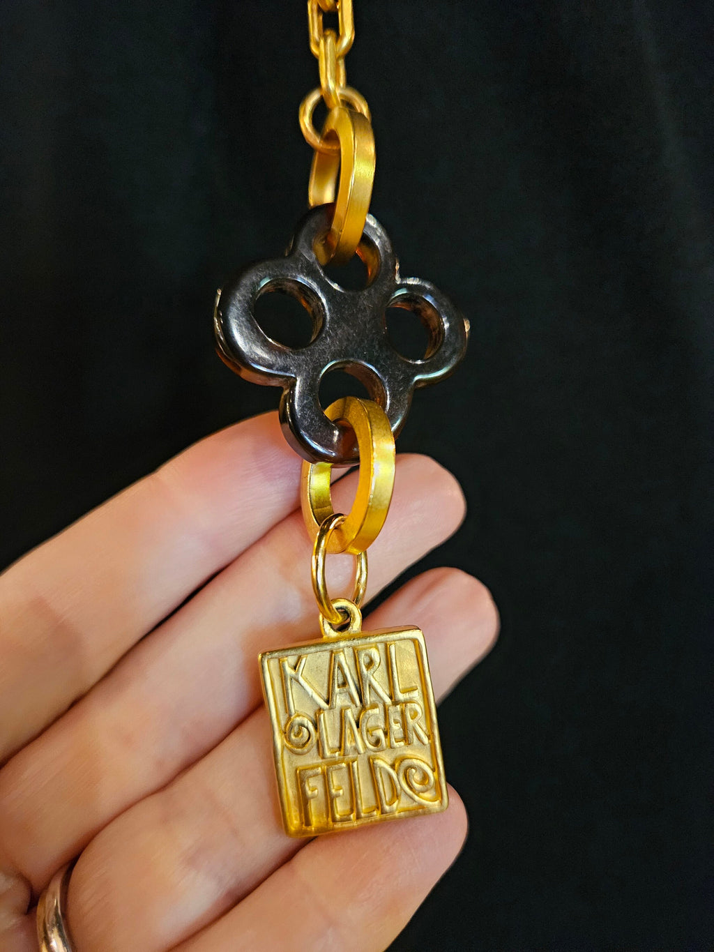 Vintage Karl Lagerfeld Paris Faux Tortoiseshell Charm Chain Necklace or Belt