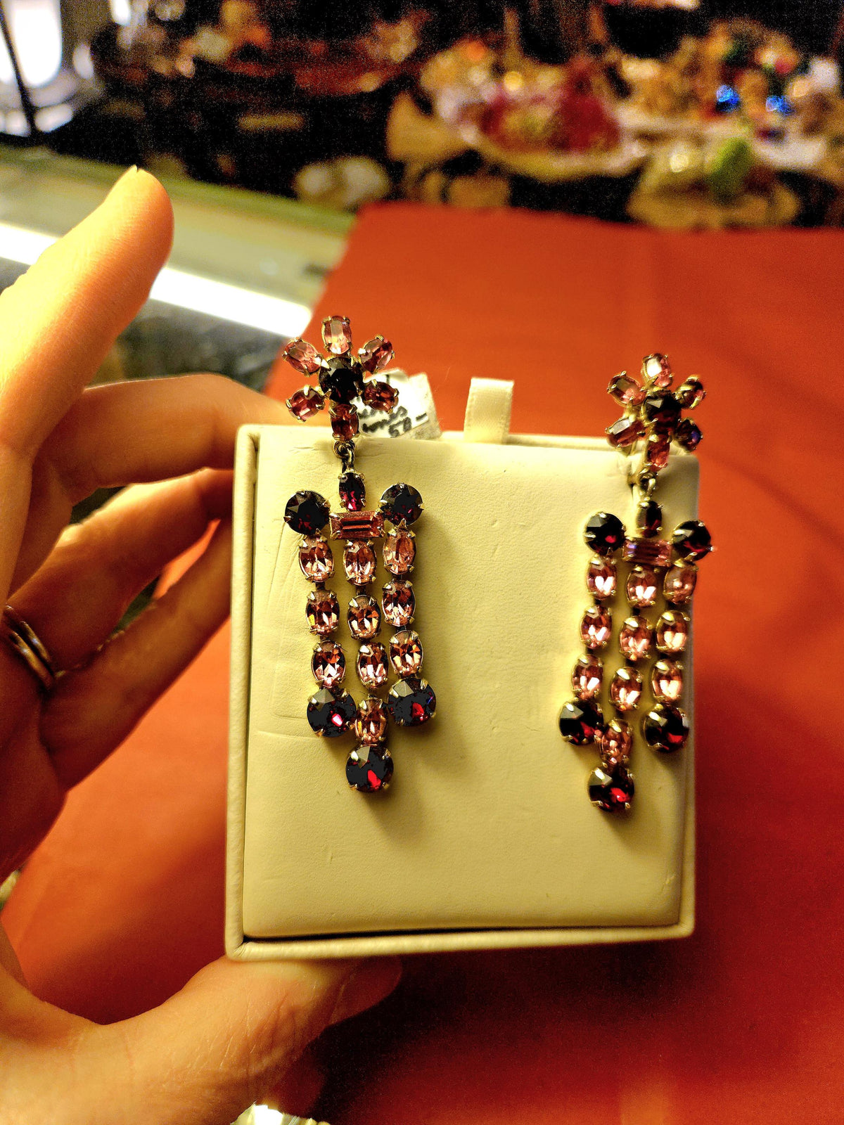 Vintage Clip on earrings Red And Pink Danglers