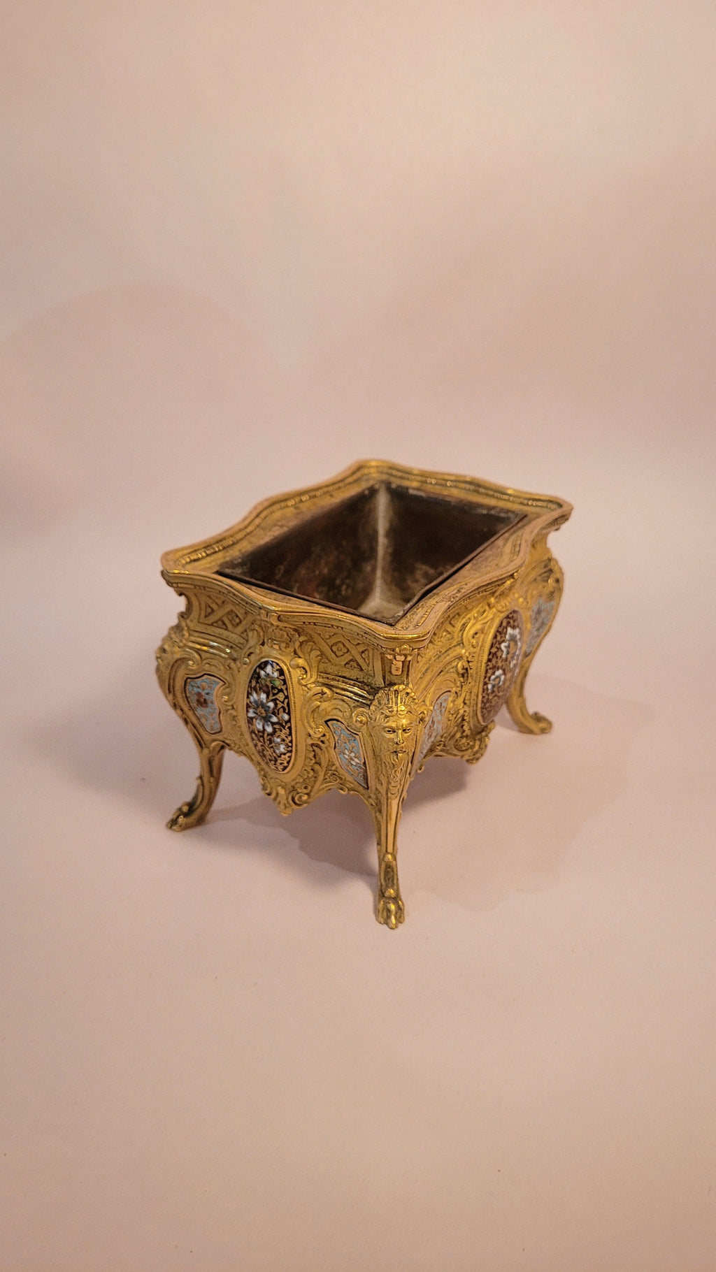 Antique French Ormolu Bronze Champleve Jardiniere, Victorian Planter