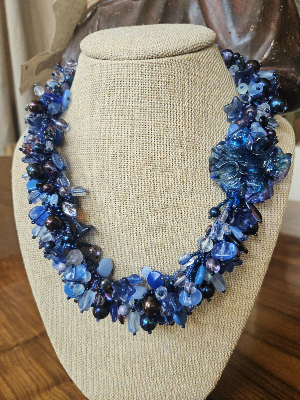 Vintage beaded Azure, cobalt, cerulean Blue necklace