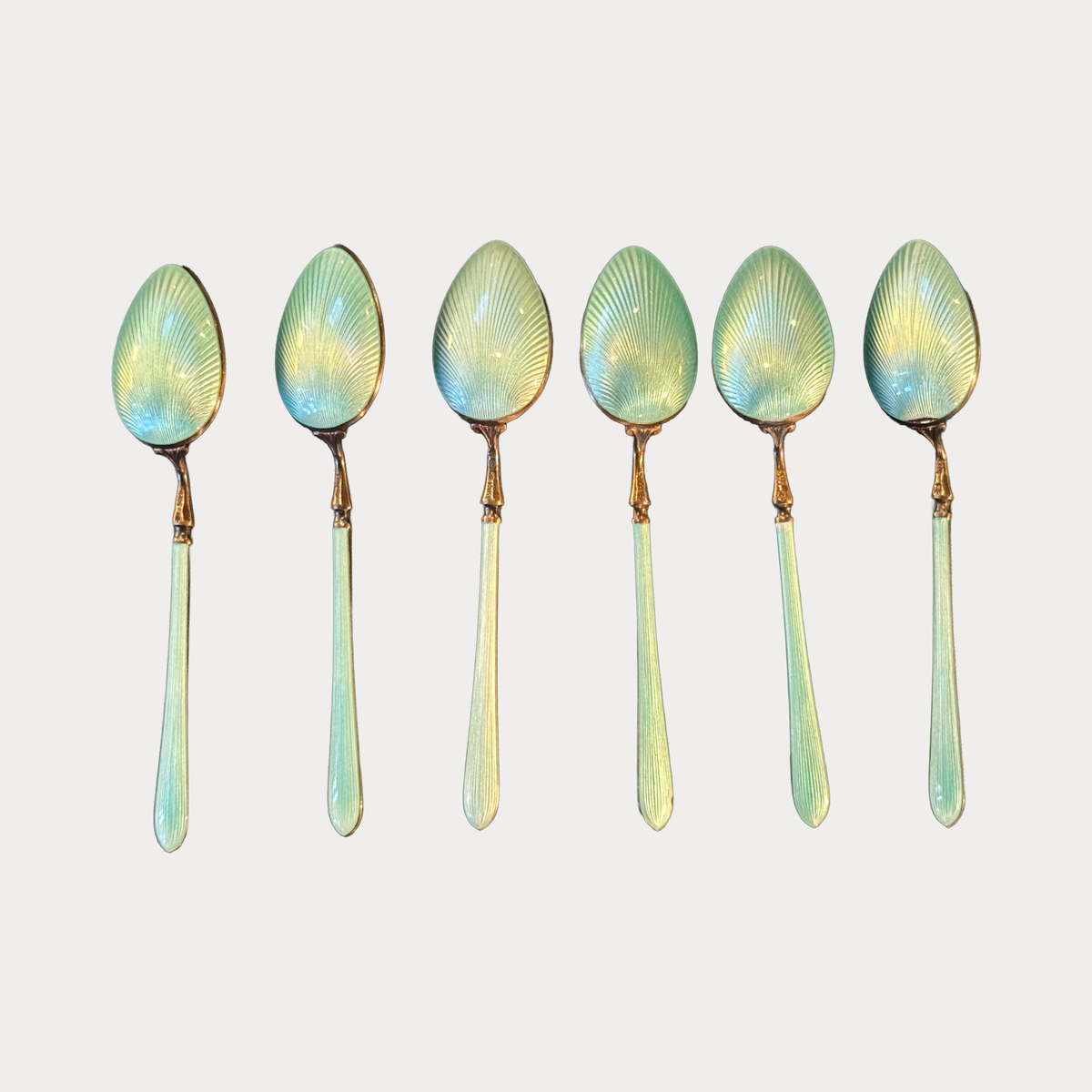 Norwegian Marius Hammer Sterling Enameled Demitasse Spoon set French Blue Set of 6