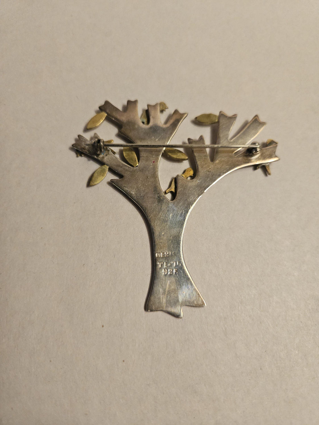 Vintage Taxco Mexican Sterling and brass Brooch Tree with Birds