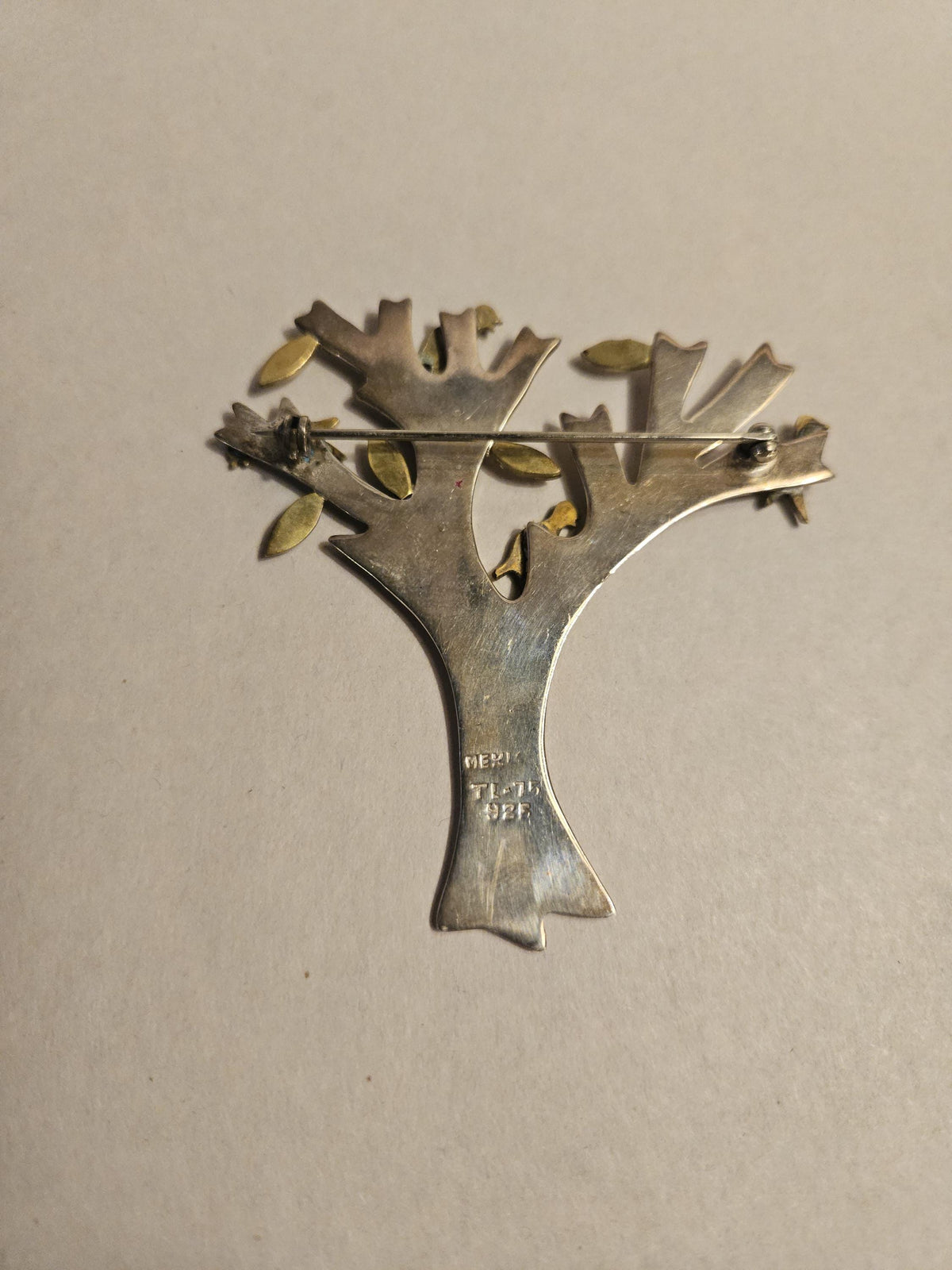 Vintage Taxco Mexican Sterling and brass Brooch Tree with Birds