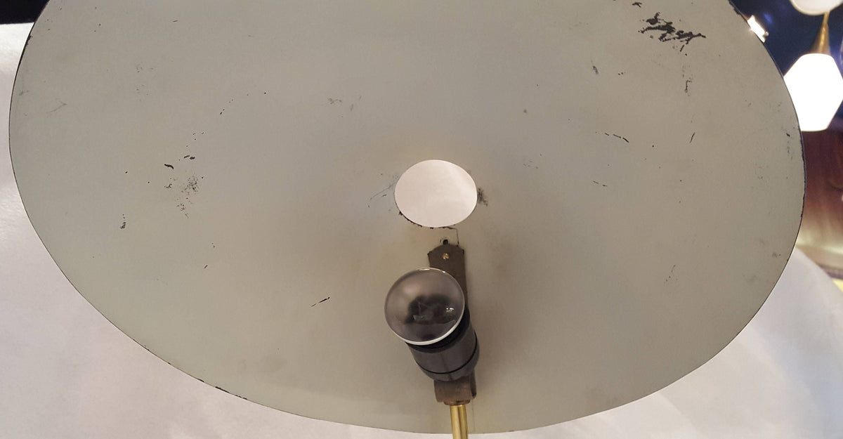 Vintage 1950s German Desk Lamp: UFO Space Age Brushed Aluminum, Marble Base