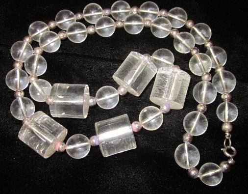 Vintage Hand Strung Acrylic/Lucite and Sterling Silver Beaded Necklace