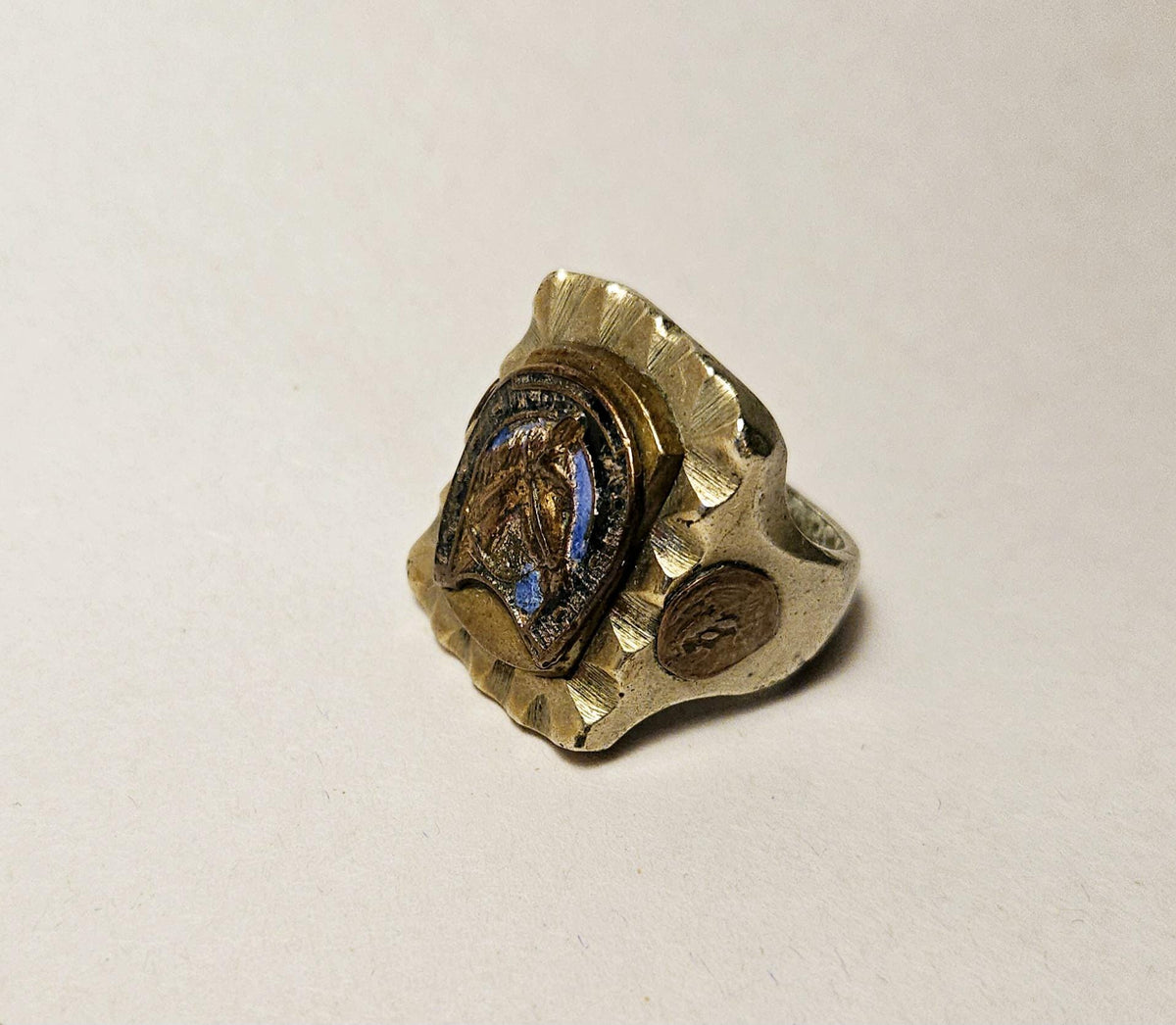 1940s Mens Mexican Biker Ring  knuckle Duster lucky horseshoe ring. size 11