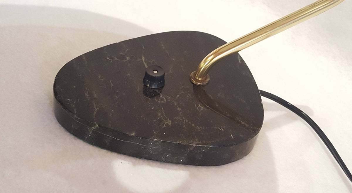 Vintage 1950s German Desk Lamp: UFO Space Age Brushed Aluminum, Marble Base