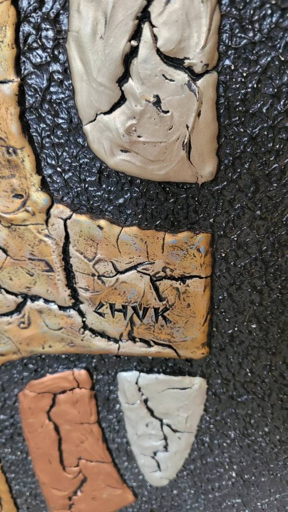 1970s Chuk Morris Mixed Media  on Board. After an Ancient Mexican Ritual Mask mcm art