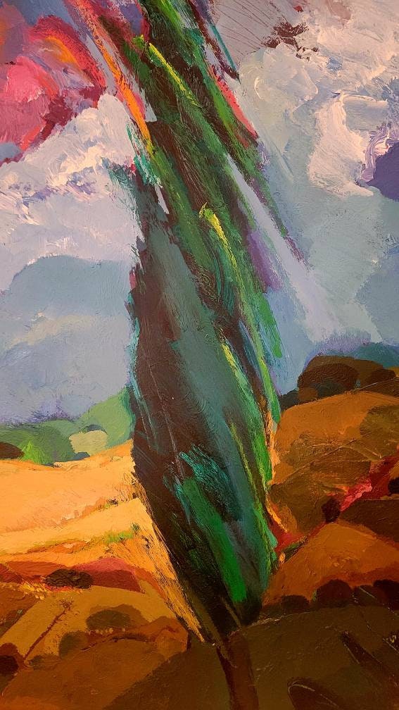 David Leverett Acrylic on board Vibrant Landscape Painting
