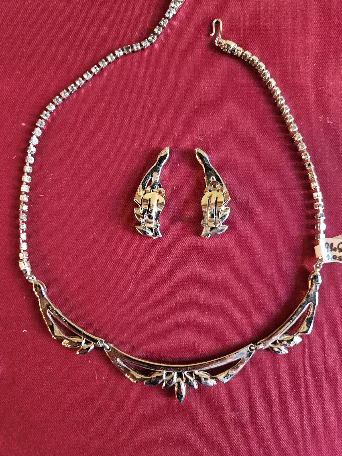 Vintage Bogoff Rhinestone Necklace Earring Set demi-parure on original Bogoff box