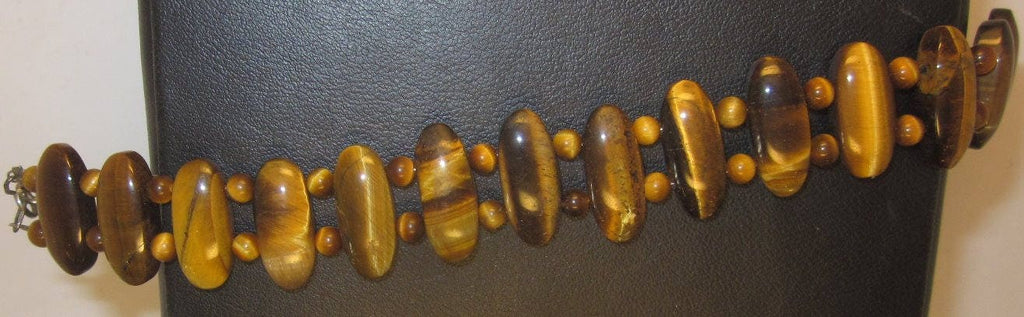 Vintage Gold and Brown tigers eye bracelet with oval and round beads-semiprecious stone jewelry