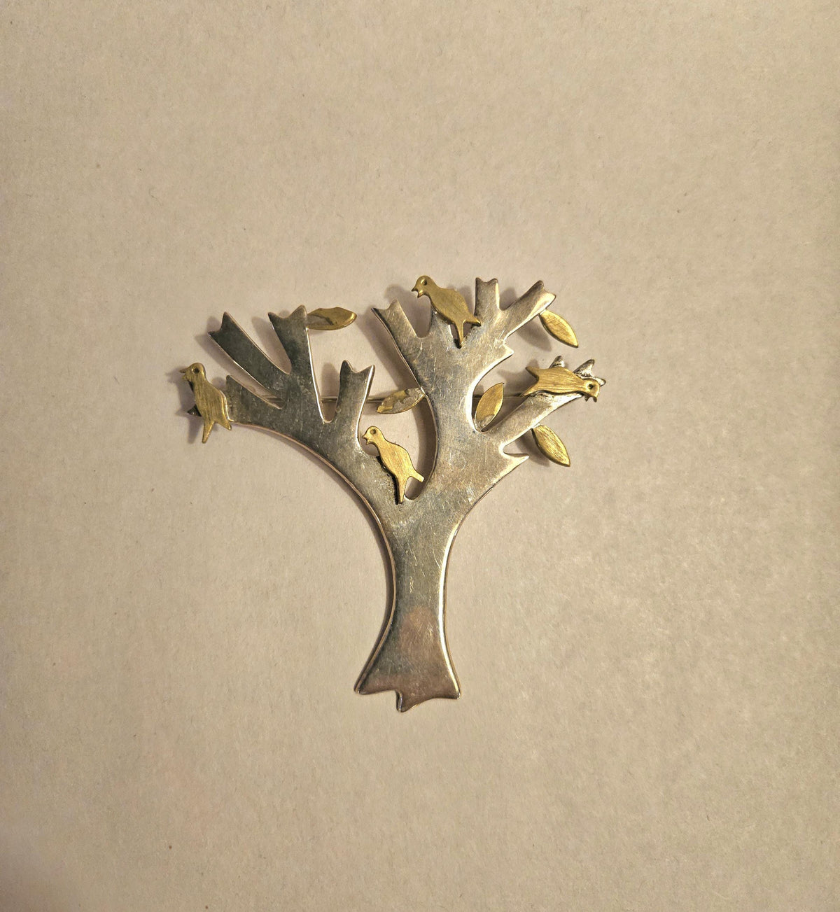 Vintage Taxco Mexican Sterling and brass Brooch Tree with Birds