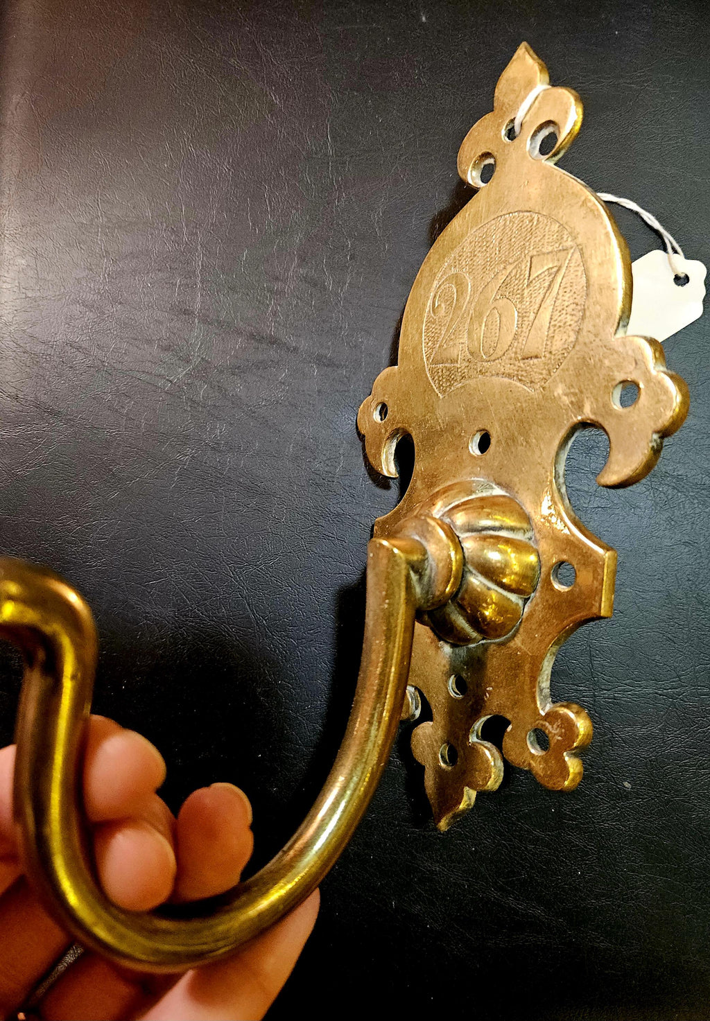 Antique Brass Coat Hook with engraved number