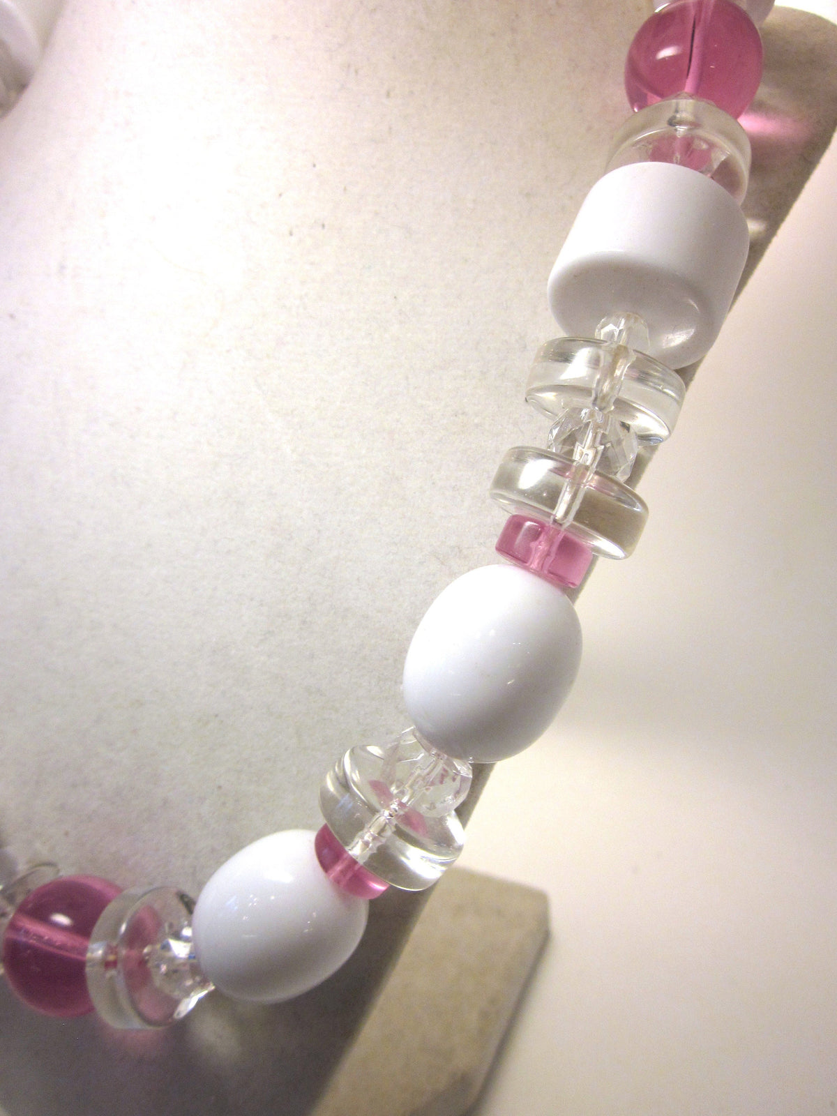 Vintage Monet Necklace, 1980s Pink Lucite Geometric Beaded Rope