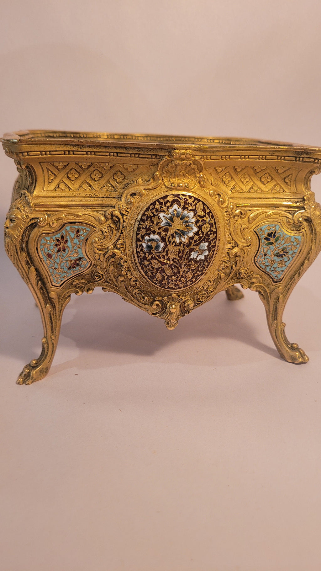Antique French Ormolu Bronze Champleve Jardiniere, Victorian Planter