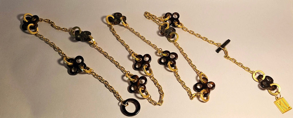 Vintage Karl Lagerfeld Paris Faux Tortoiseshell Charm Chain Necklace or Belt