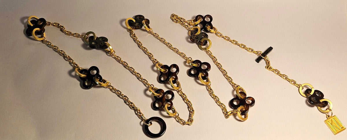 Vintage Karl Lagerfeld Paris Faux Tortoiseshell Charm Chain Necklace or Belt