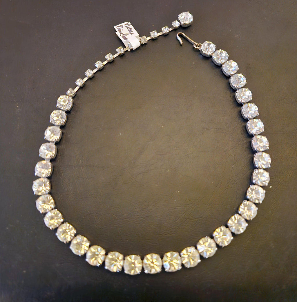Vintage Rhinestone Choker Necklace, Bridal Black Tie, 16 inch