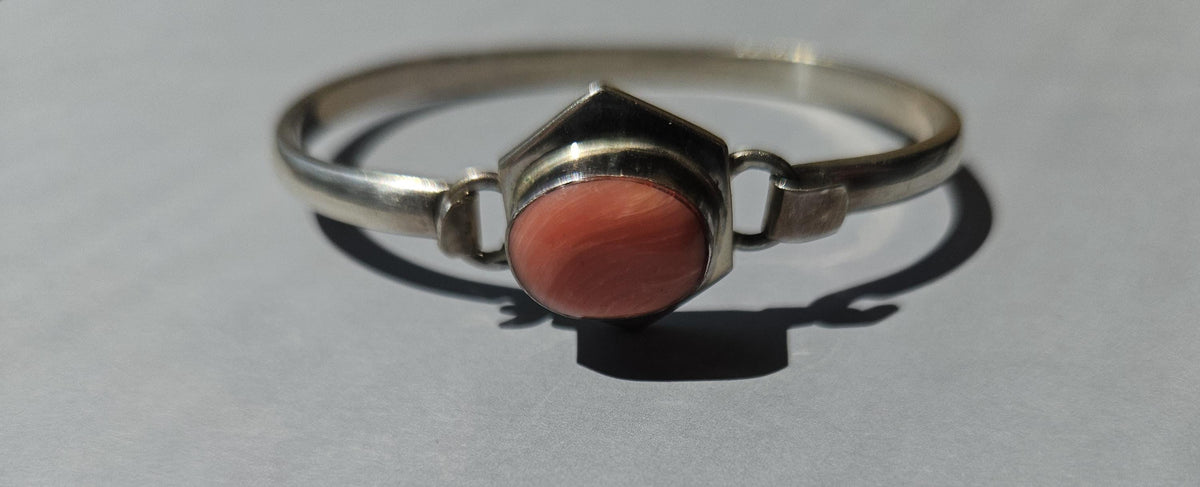 Sterling pink rhodochrosite cuff bracelet