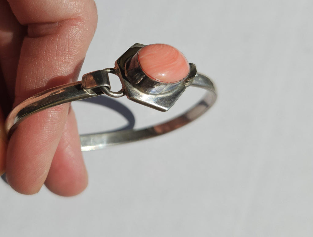 Sterling pink rhodochrosite cuff bracelet