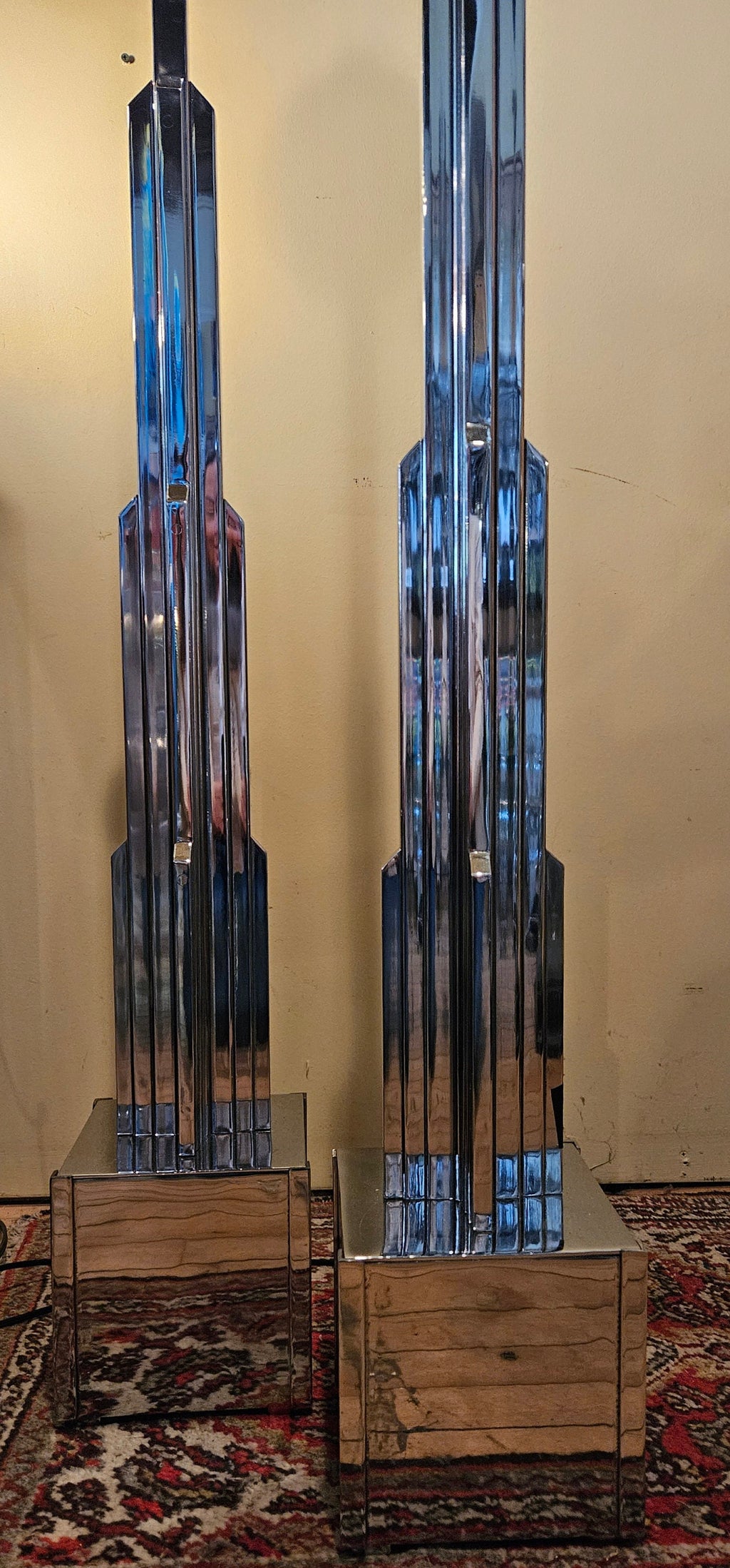 Jules Bouy True Art Deco Skyscraper Pair of Floor Lamps