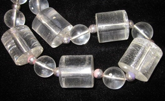 Vintage Hand Strung Acrylic/Lucite and Sterling Silver Beaded Necklace