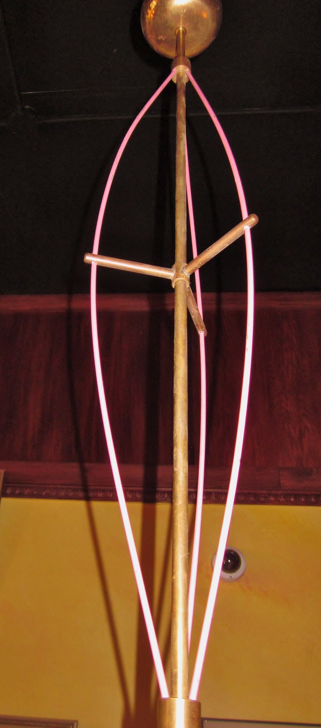 Mid Century Italian Pendant Light, Red Enameled Aluminum Shade