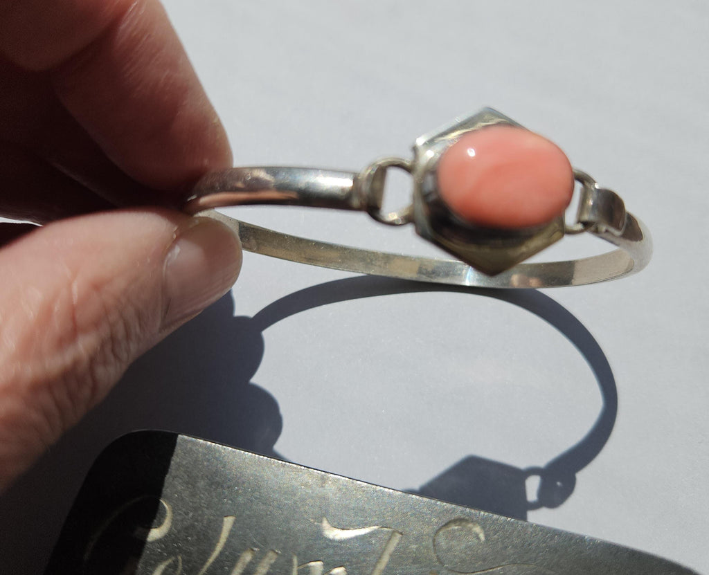 Sterling pink rhodochrosite cuff bracelet