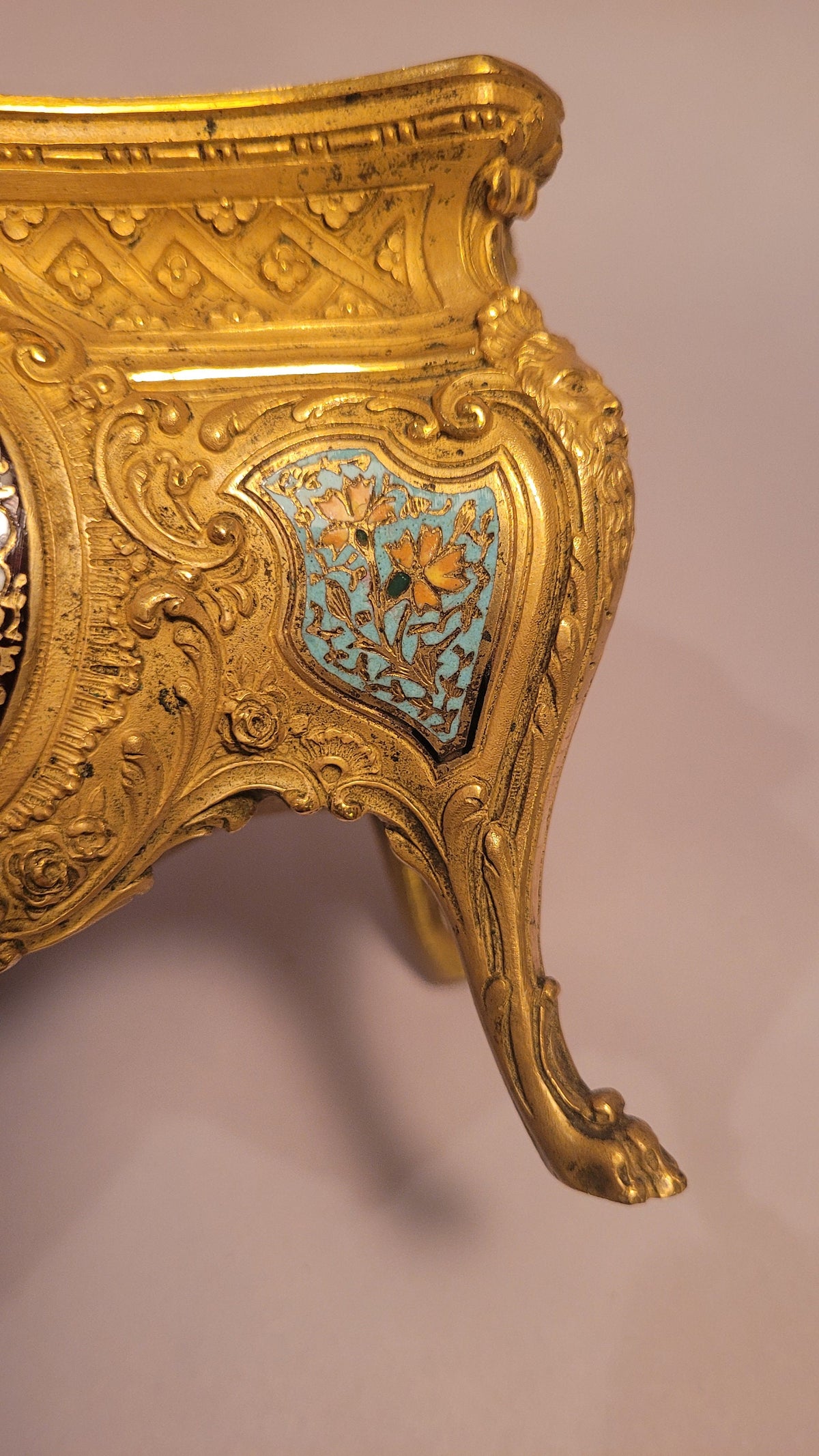 Antique French Ormolu Bronze Champleve Jardiniere, Victorian Planter