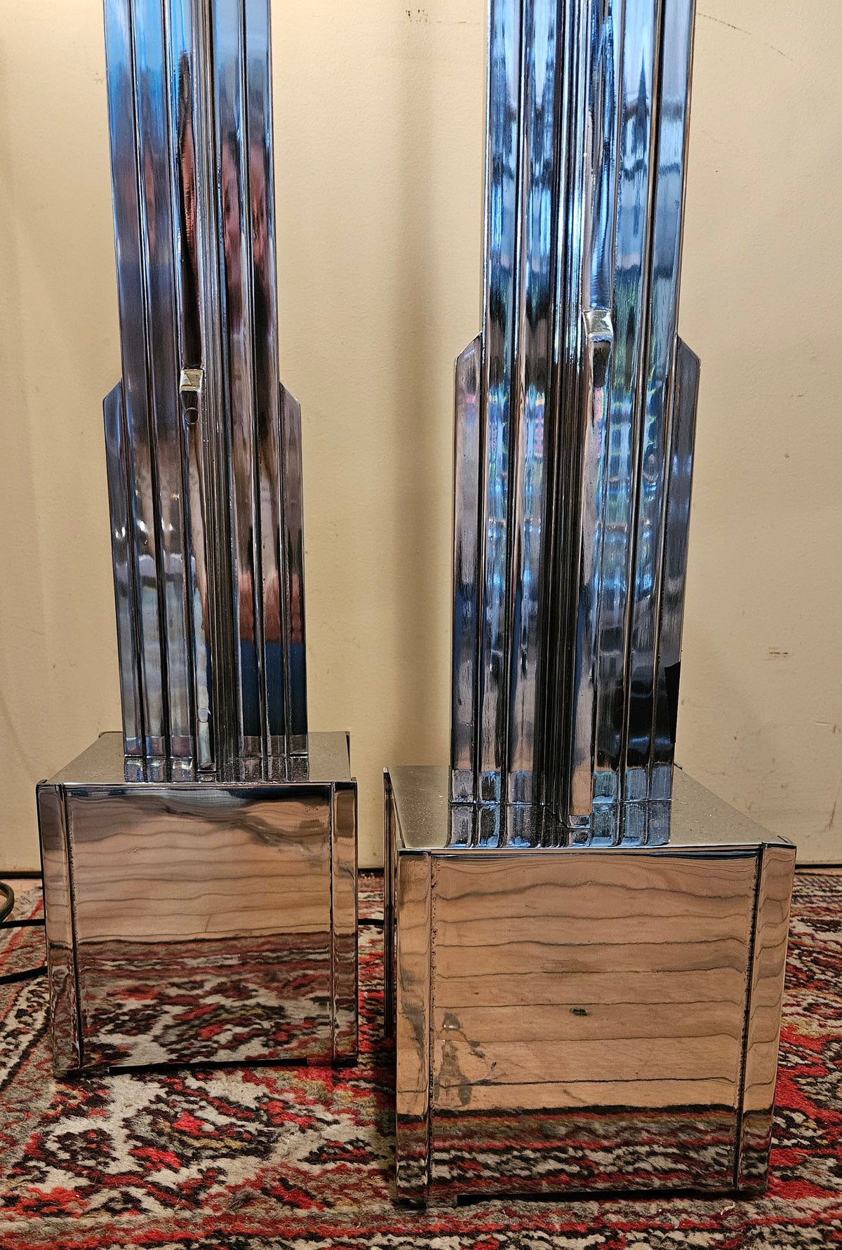 Jules Bouy True Art Deco Skyscraper Pair of Floor Lamps