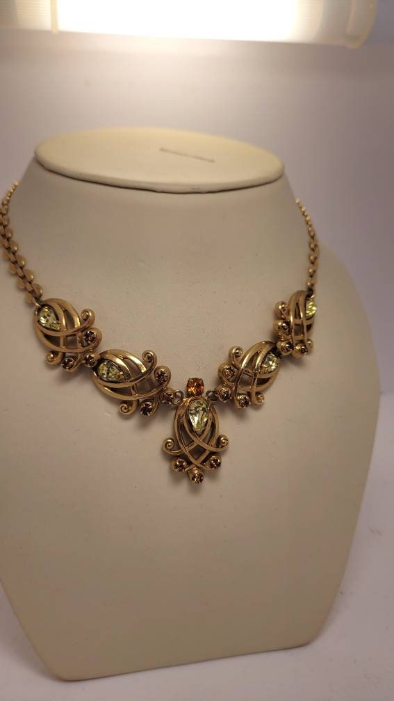 Vintage Regency style Necklace  yellow citrine orange stones