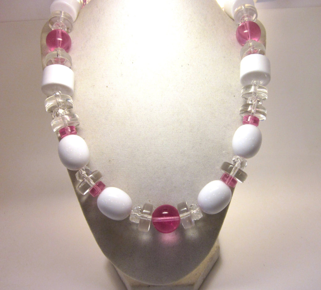 Vintage Monet Necklace, 1980s Pink Lucite Geometric Beaded Rope