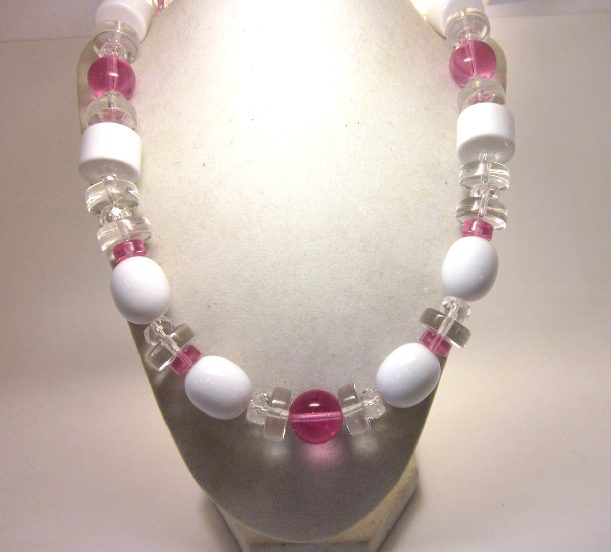 Vintage Monet Necklace, 1980s Pink Lucite Geometric Beaded Rope