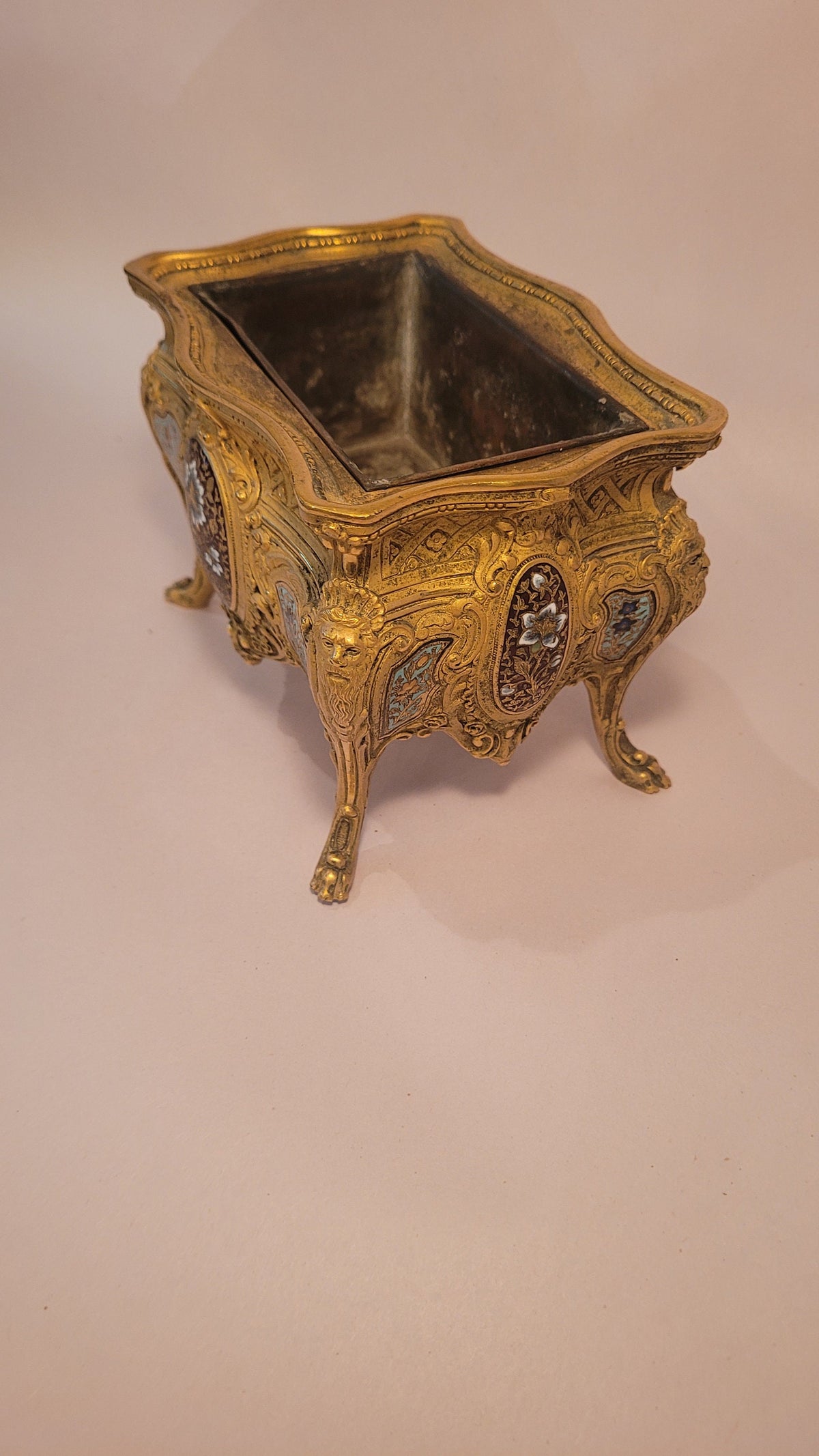 Antique French Ormolu Bronze Champleve Jardiniere, Victorian Planter