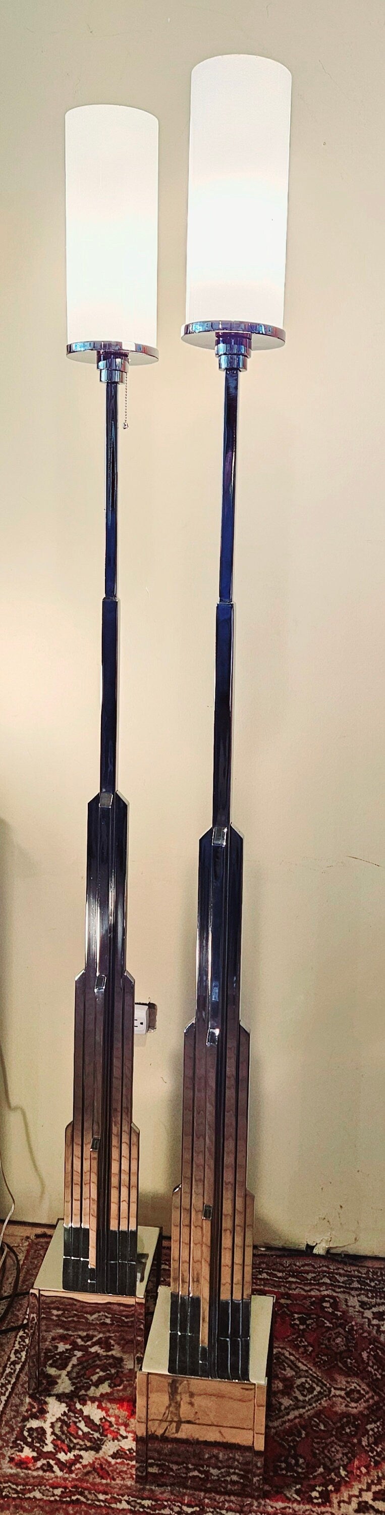 Jules Bouy True Art Deco Skyscraper Pair of Floor Lamps