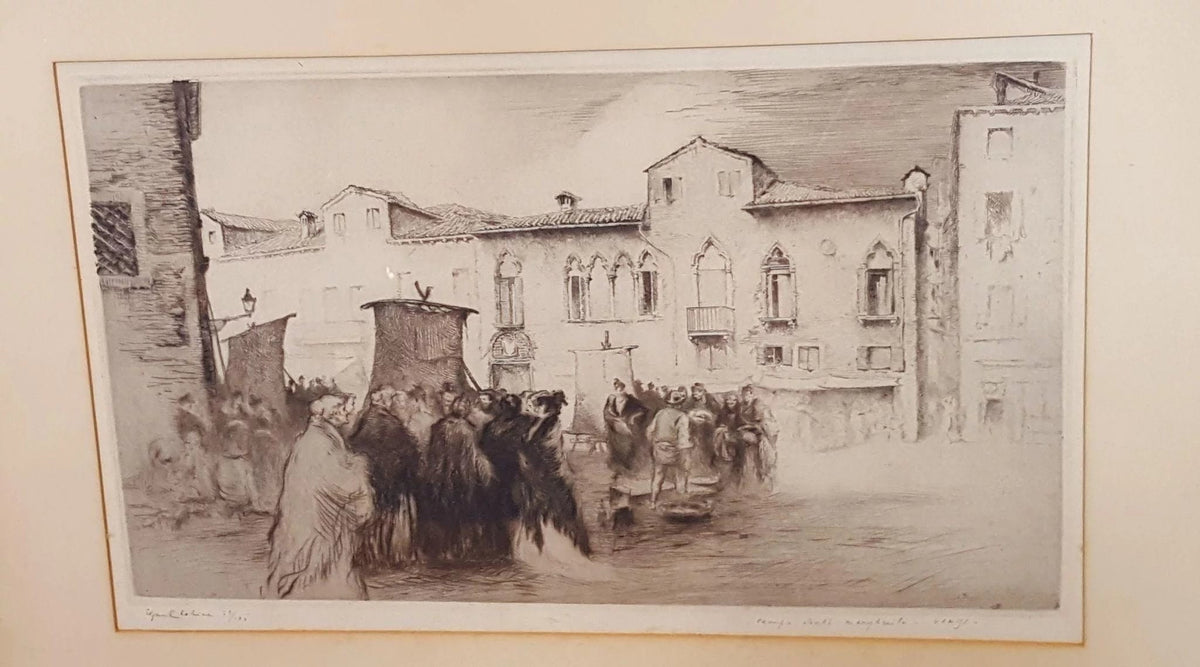 Rare Edgar Chahine "Campo Santa Margareta Venise" Venice Etching