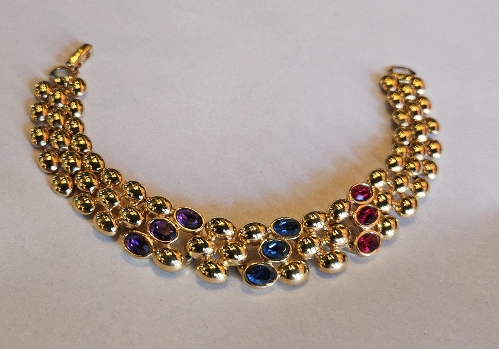 Vintage Napier Gold Tone jewel tone crystals bracelet
