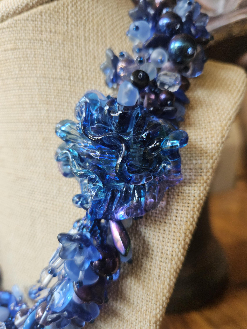 Vintage beaded Azure, cobalt, cerulean Blue necklace