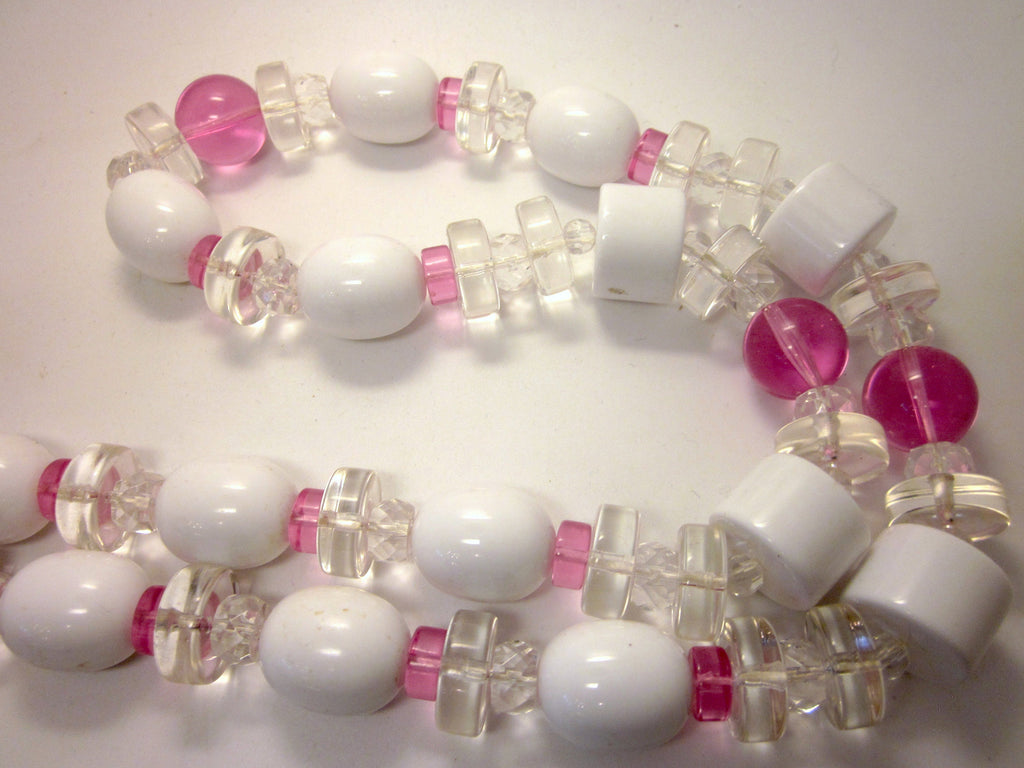 Vintage Monet Necklace, 1980s Pink Lucite Geometric Beaded Rope