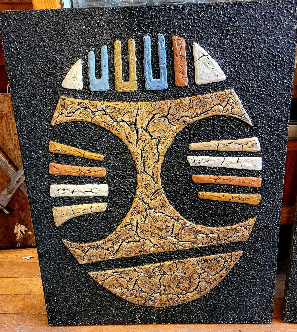 1970s Chuk Morris Mixed Media  on Board. After an Ancient Mexican Ritual Mask